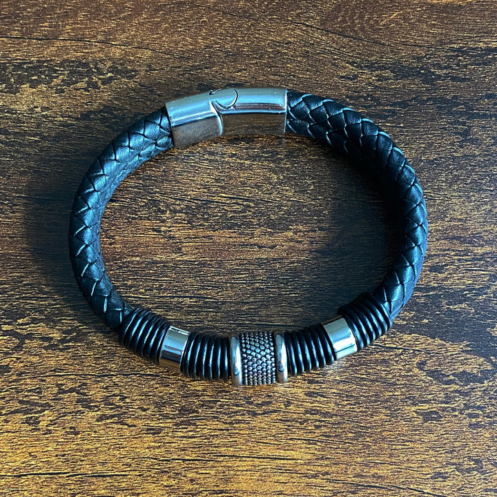 Black Nappa Double Woven Leather Men's Bracelet