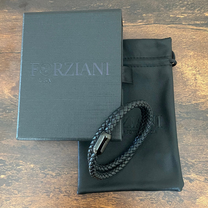 Braided Black Leather Double Wrap Bracelet