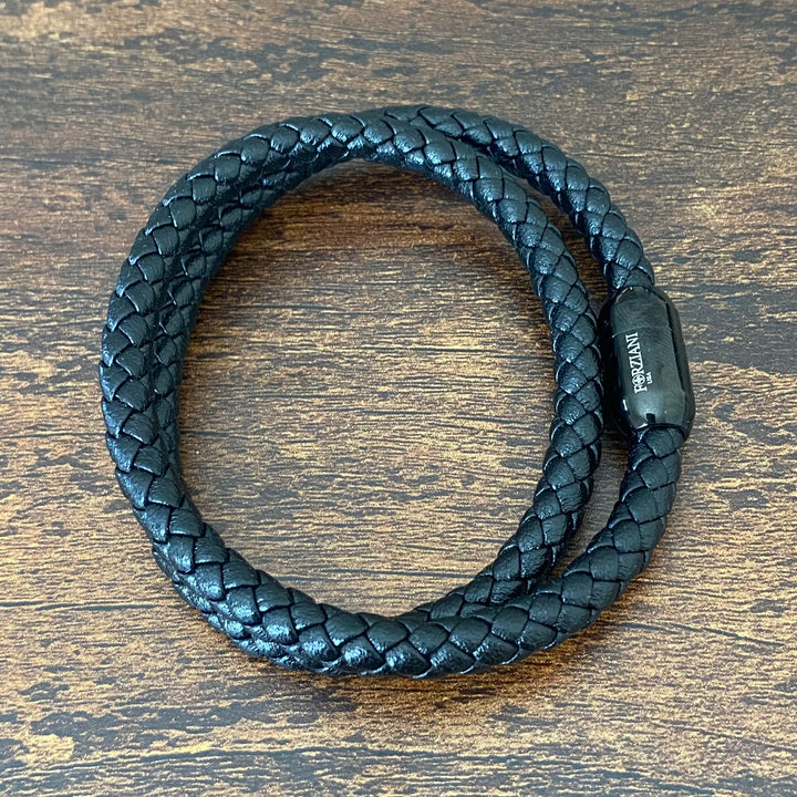 Braided Black Leather Double Wrap Bracelet