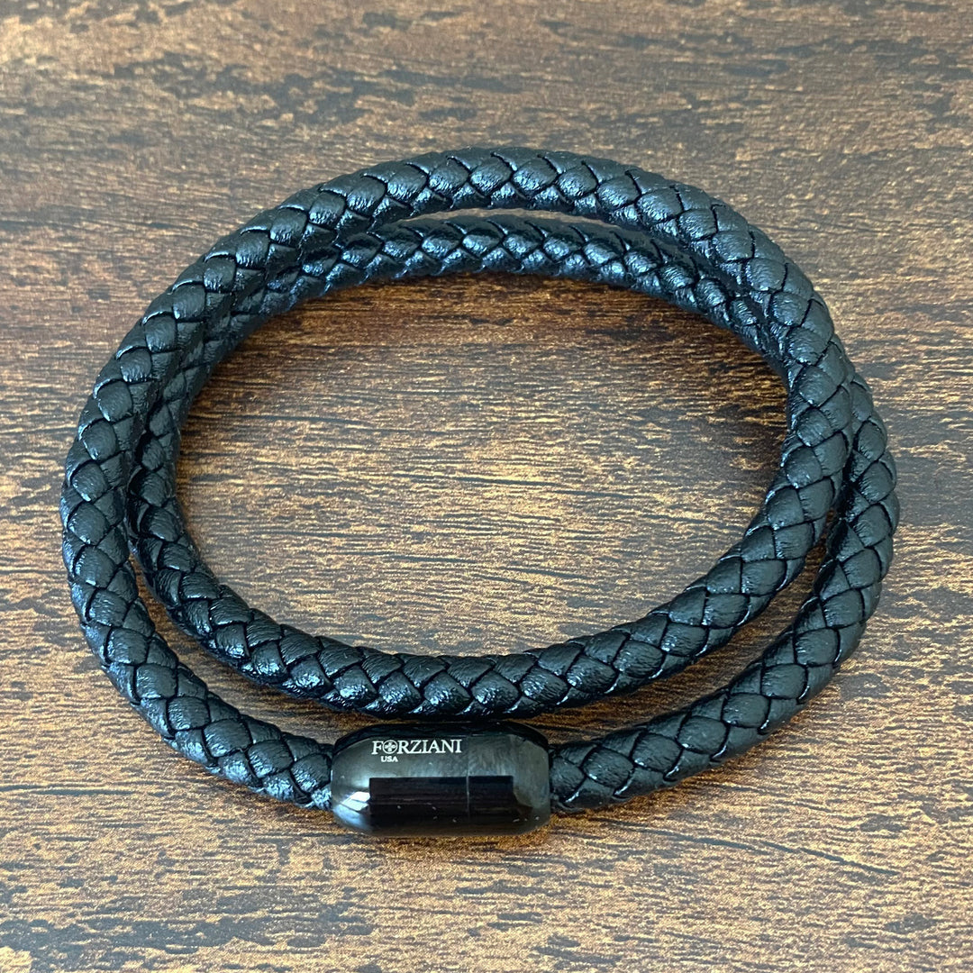 Braided Black Leather Double Wrap Bracelet