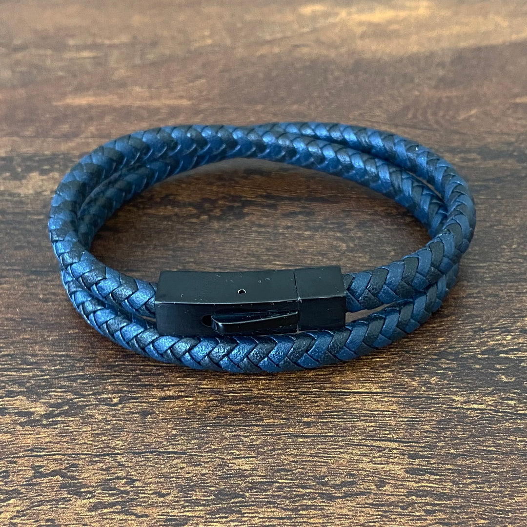Chevron Braided Italian Leather Wrap Bracelet