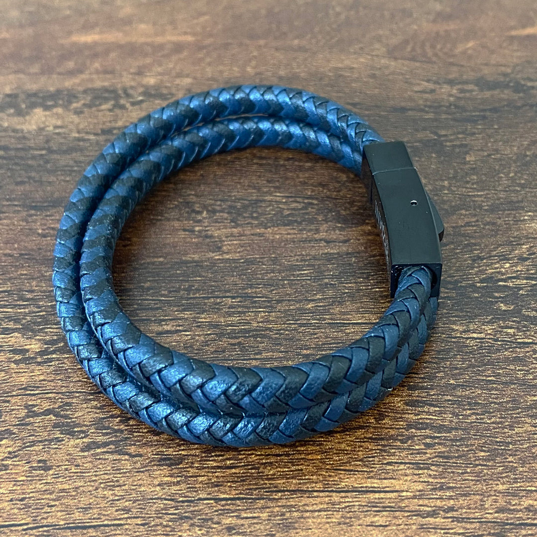 Chevron Braided Italian Leather Wrap Bracelet