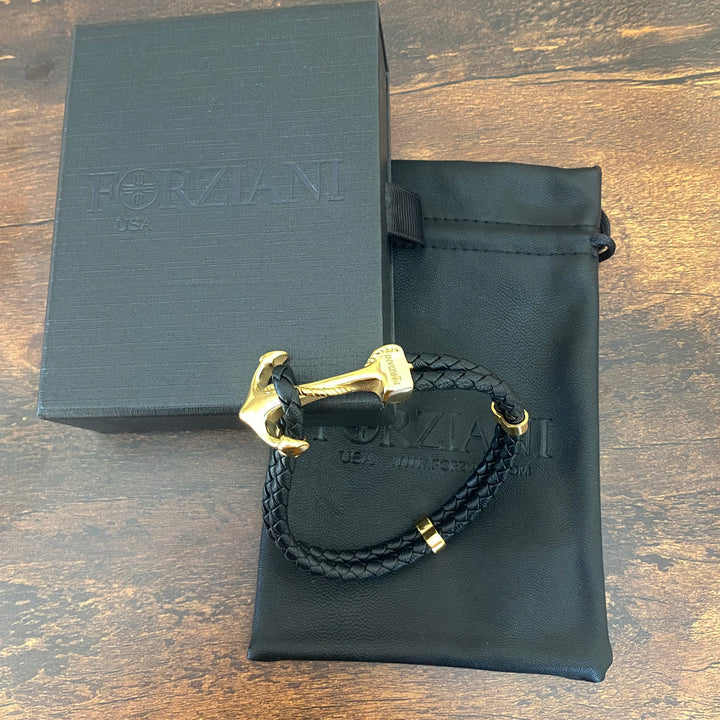 Maritime Gold Anchor Leather Bracelet