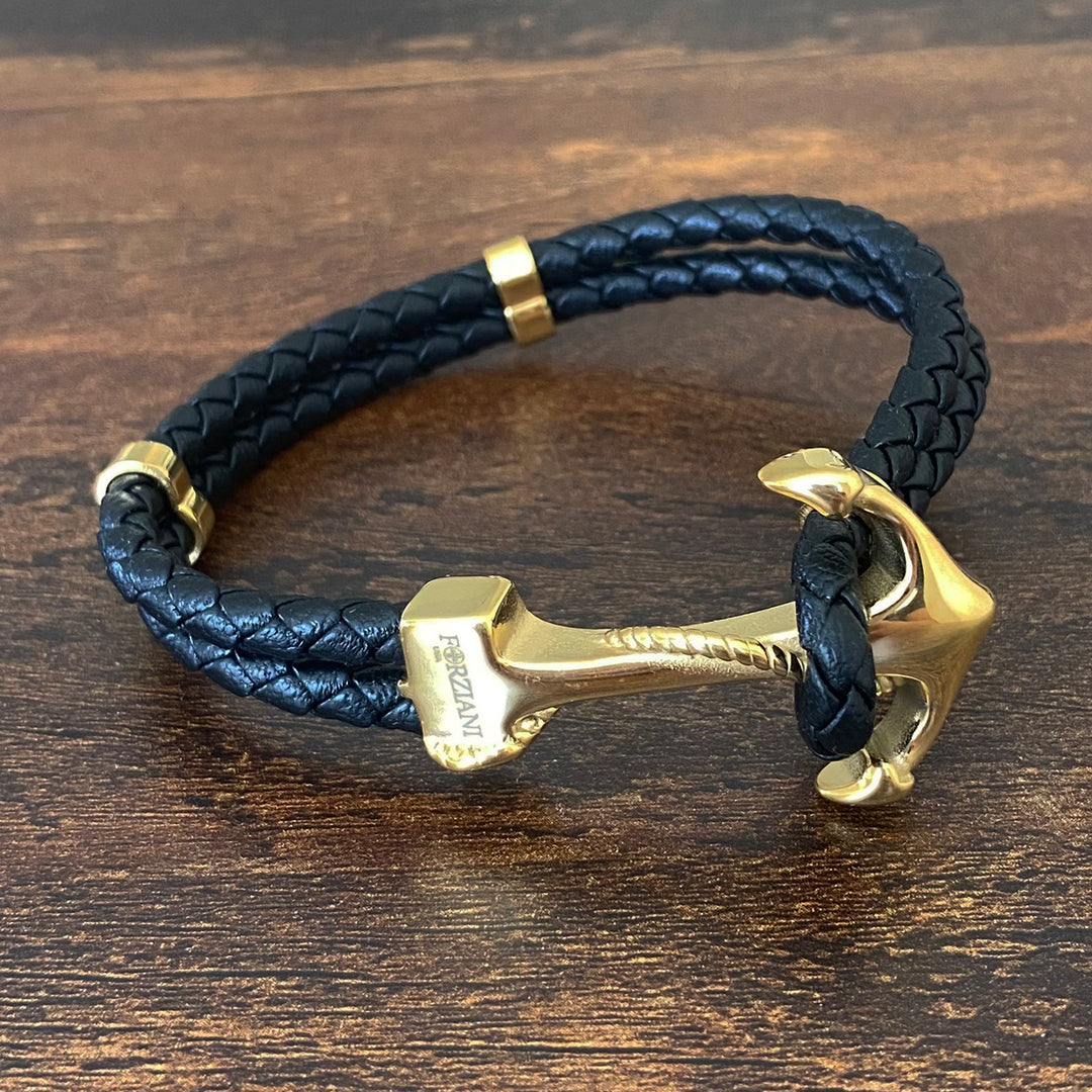 Maritime Gold Anchor Leather Bracelet