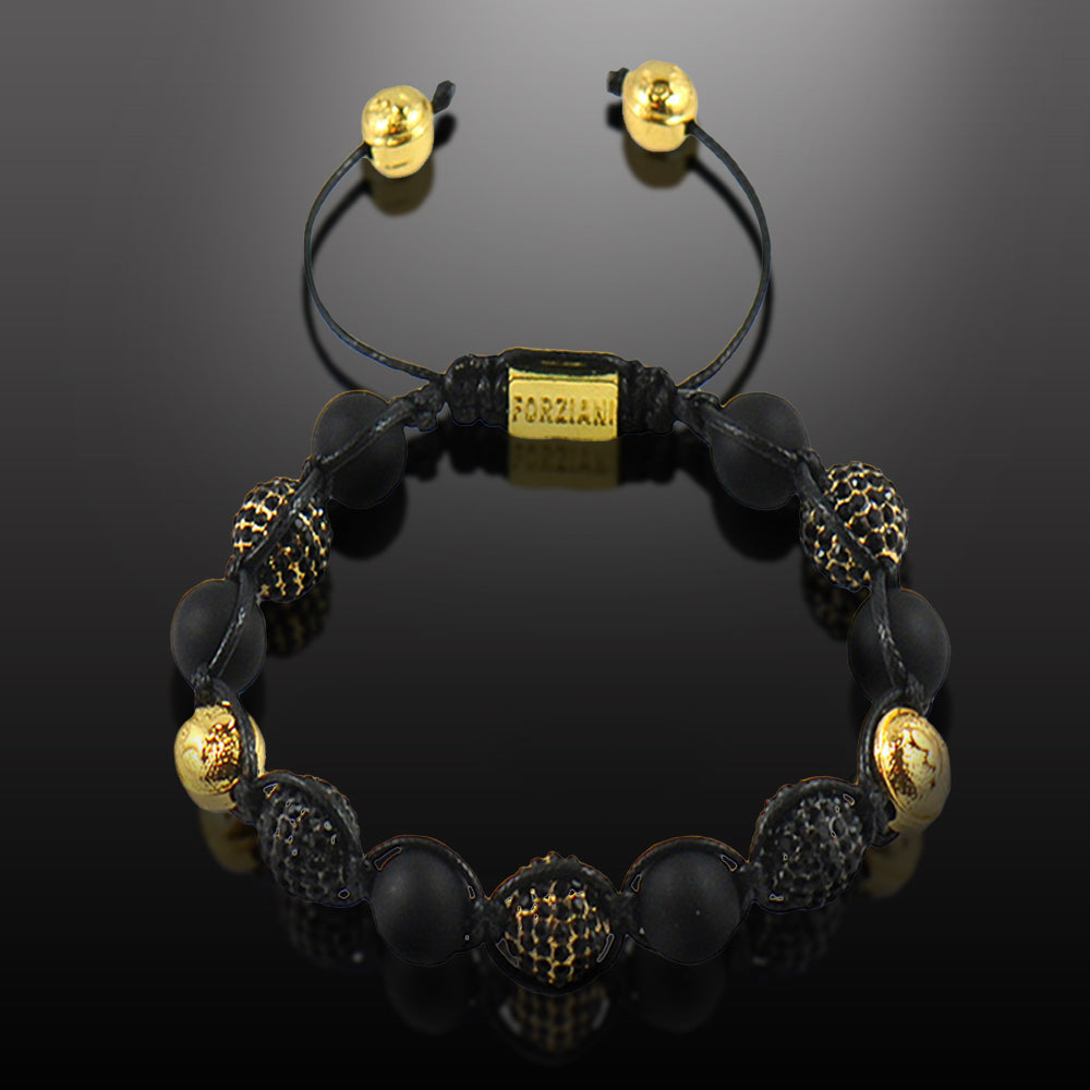 Men’s All Powerful Black Agate and CZ Diamonds Pavé Beads Bracelet, 10mm