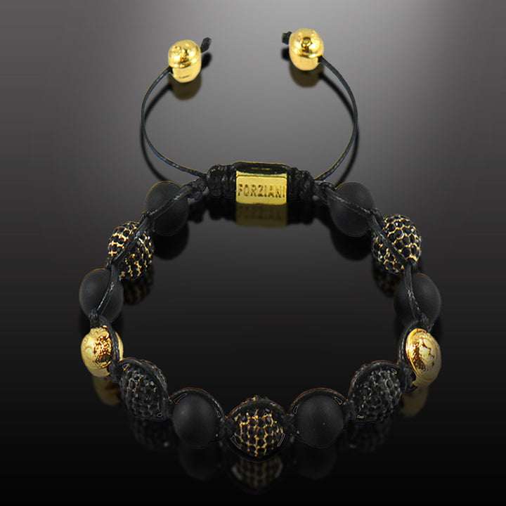 Men’s All Powerful Black Agate and CZ Diamonds Pavé Beads Bracelet, 10mm