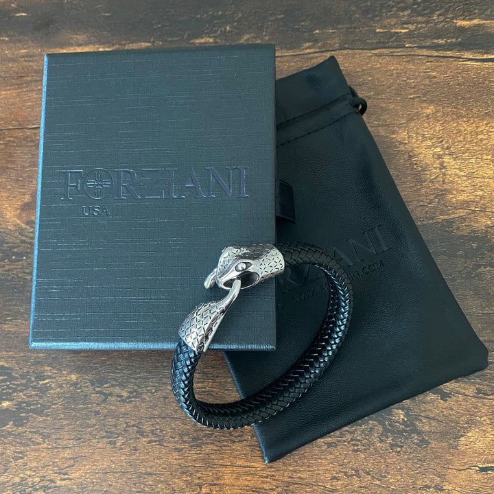 Ouroboros 'Eternity Snake' Leather and Steel Bracelet