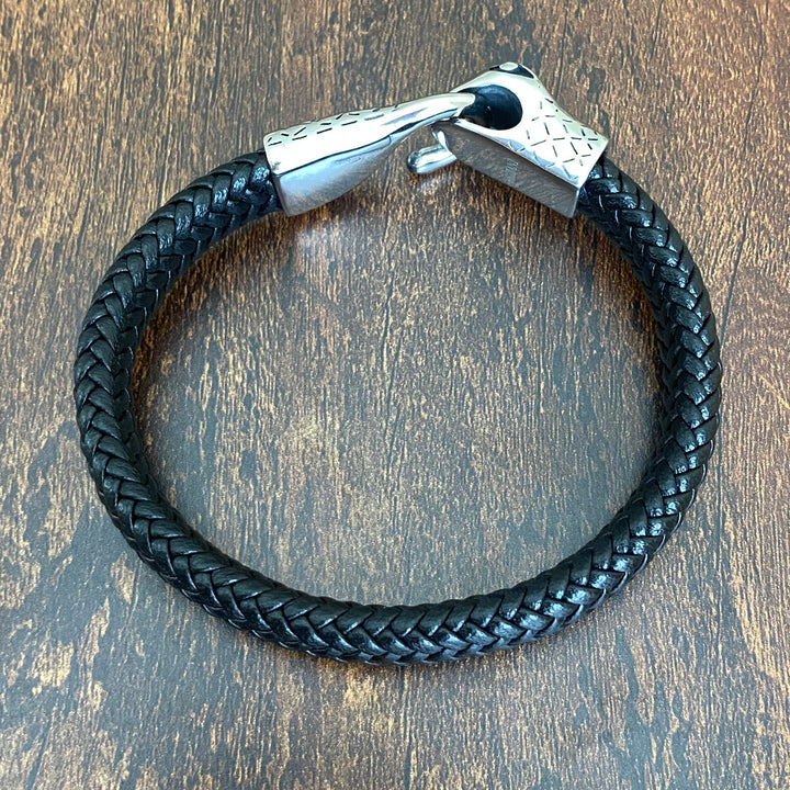 Ouroboros 'Eternity Snake' Leather and Steel Bracelet