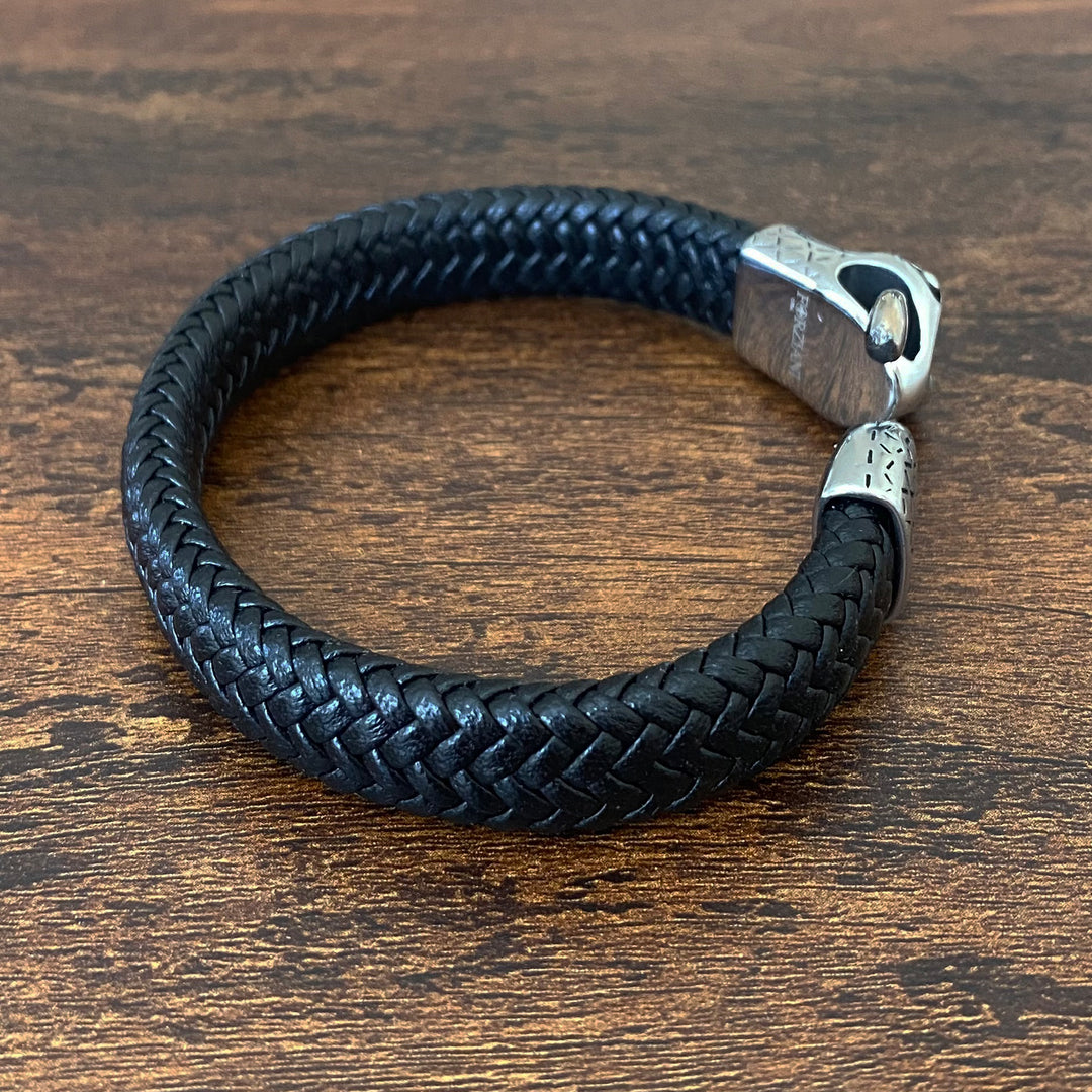 Ouroboros 'Eternity Snake' Leather and Steel Bracelet