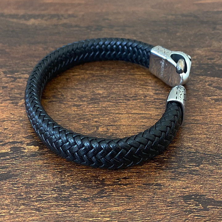 Ouroboros 'Eternity Snake' Leather and Steel Bracelet