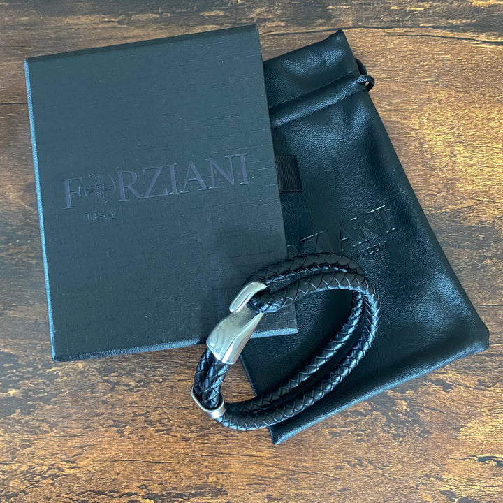 Silver Hook Double Braided Leather Bracelet