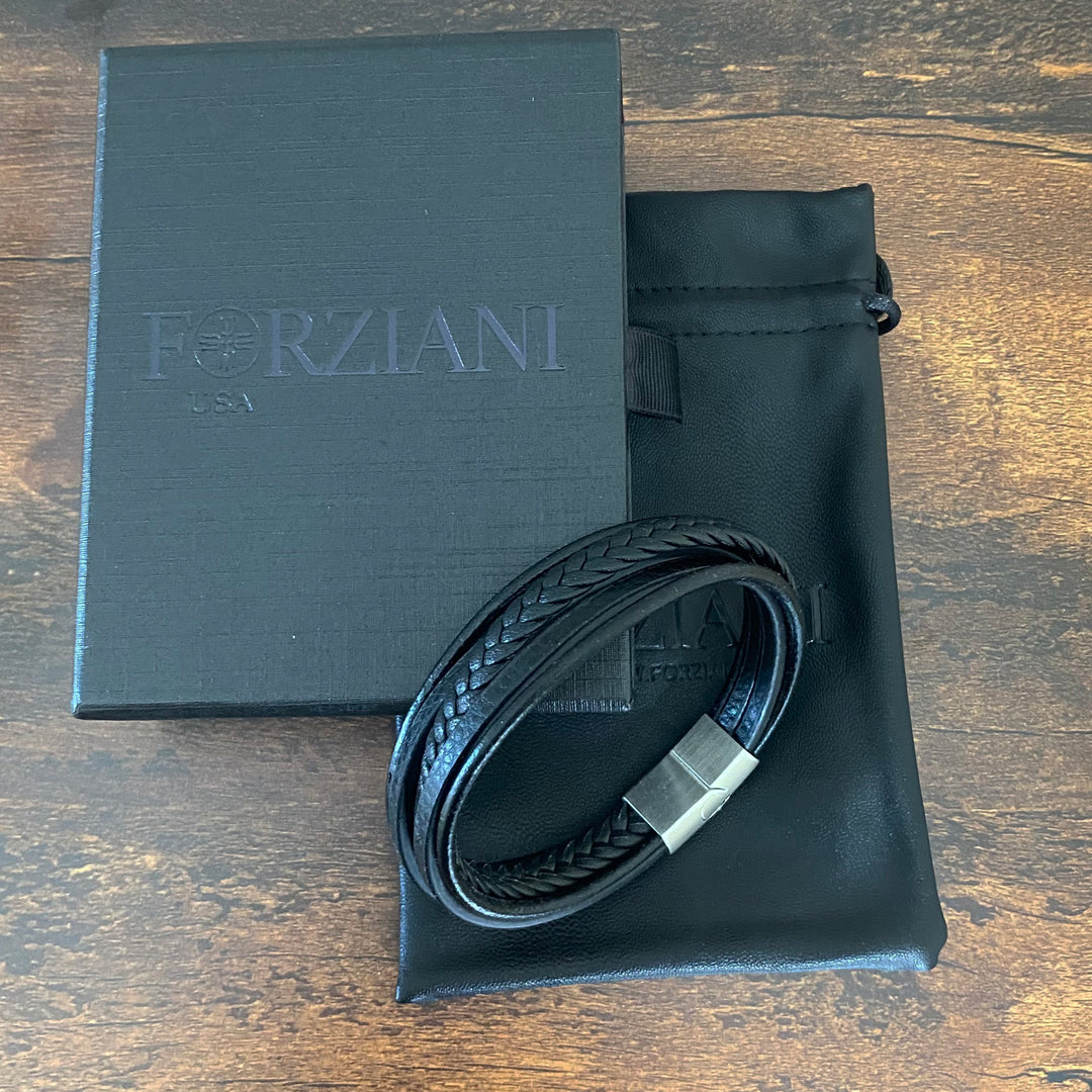 Stratos Multilayered Black Leather Bracelet