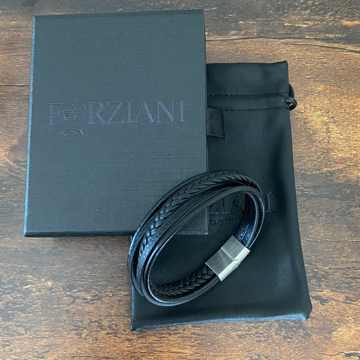 Stratos Multilayered Black Leather Bracelet