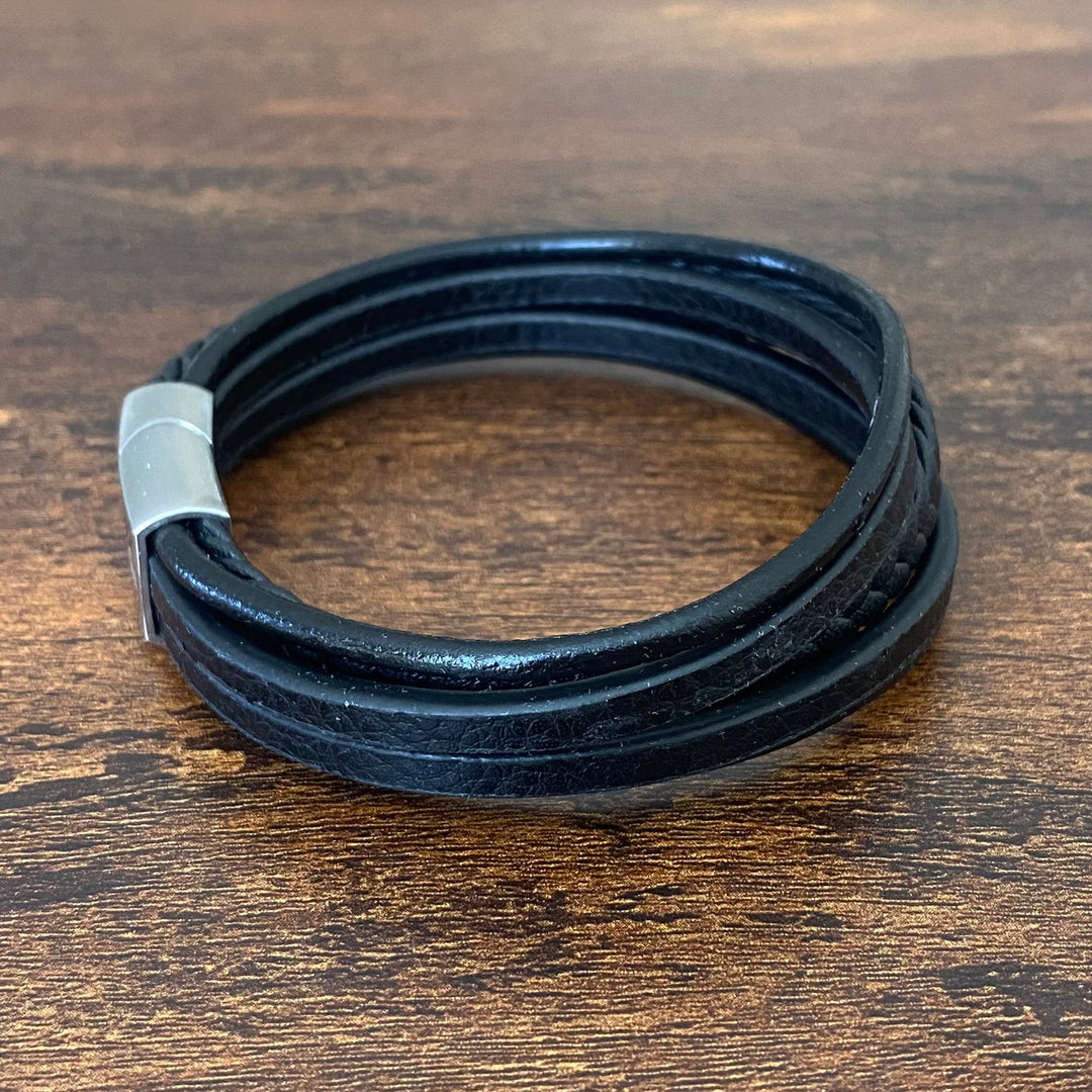 Stratos Multilayered Black Leather Bracelet