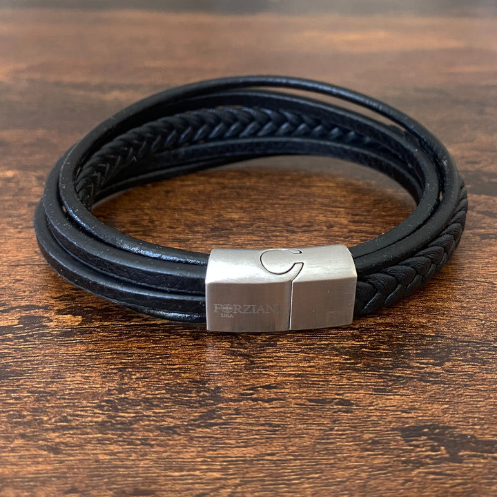 Stratos Multilayered Black Leather Bracelet