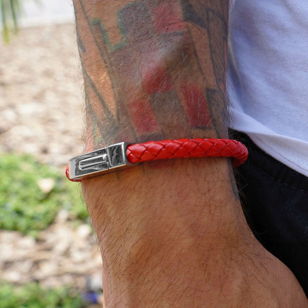 Leo Red Braided Leather Bracelet