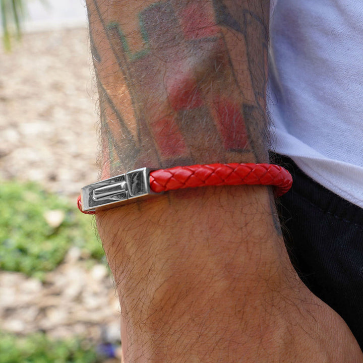 Leo Red Braided Leather Bracelet