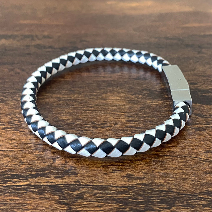 Vector Black and White Braided Leather Bracelet