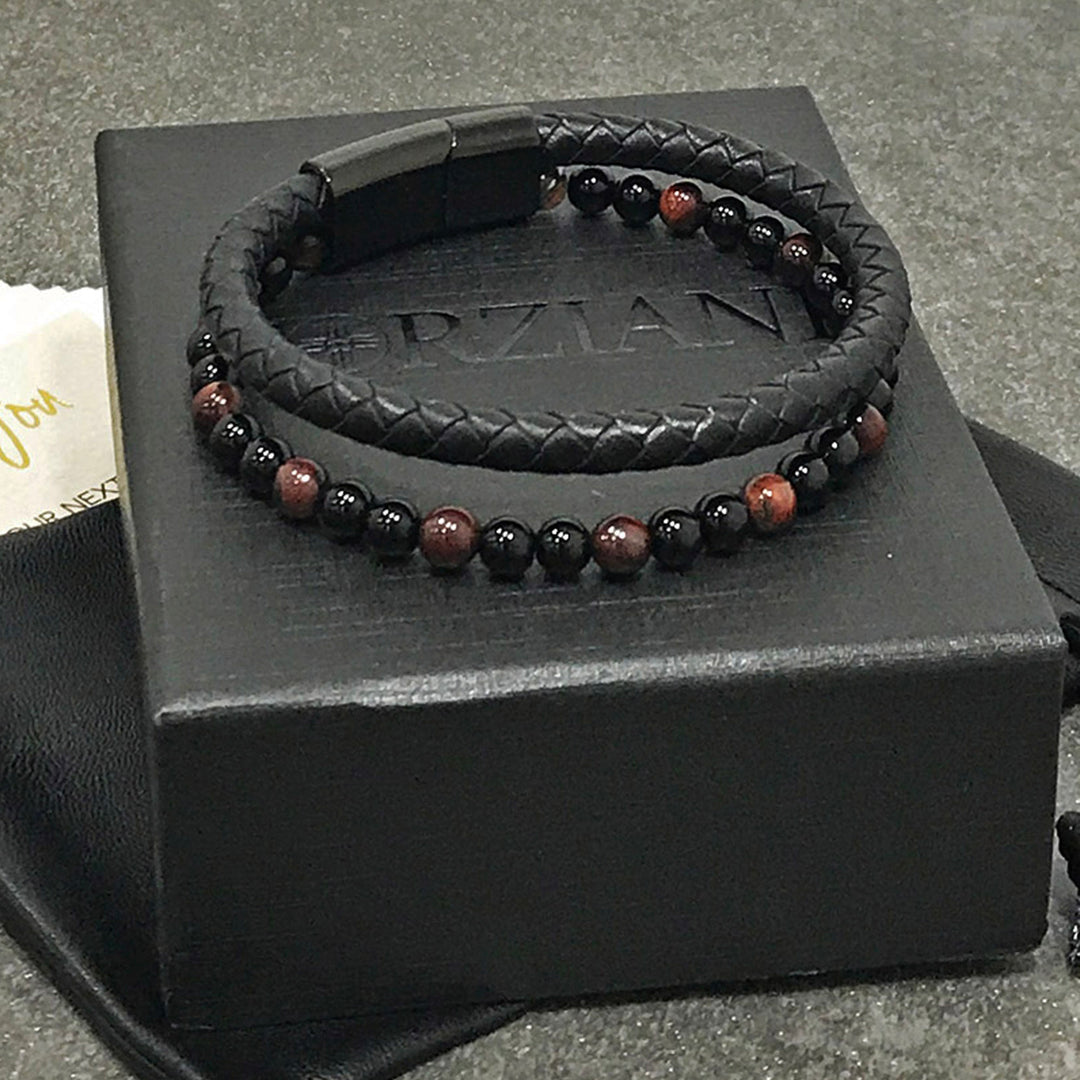 Biscayne Tigers Eye and Leather Layered Bracelet