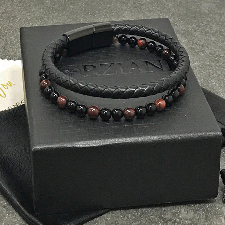 Biscayne Tigers Eye and Leather Layered Bracelet