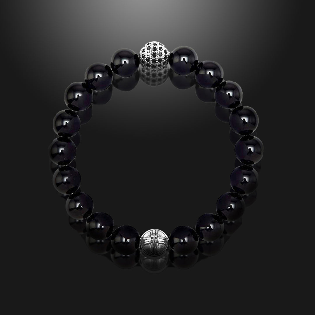 Dash Black Onyx and Pavé CZ Diamonds Beaded Bracelet for Men, 10mm