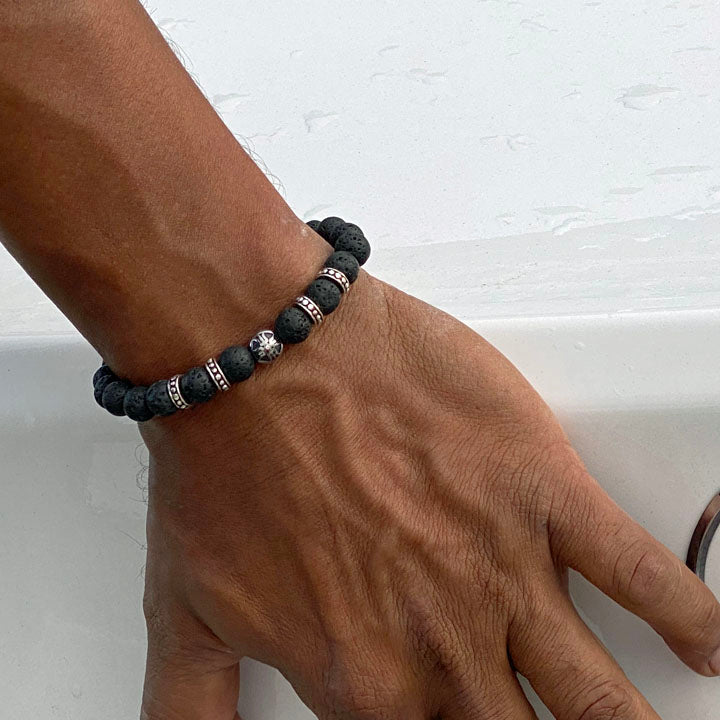 Equinox Men’s Beaded Bracelet Lava Stone, 8mm