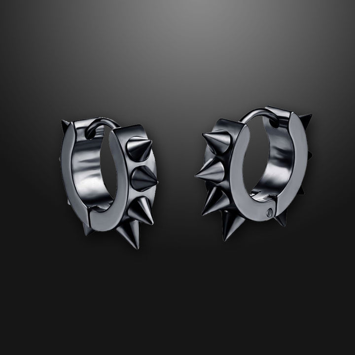 Impale Spikes Hoop Earrings Black - Pair