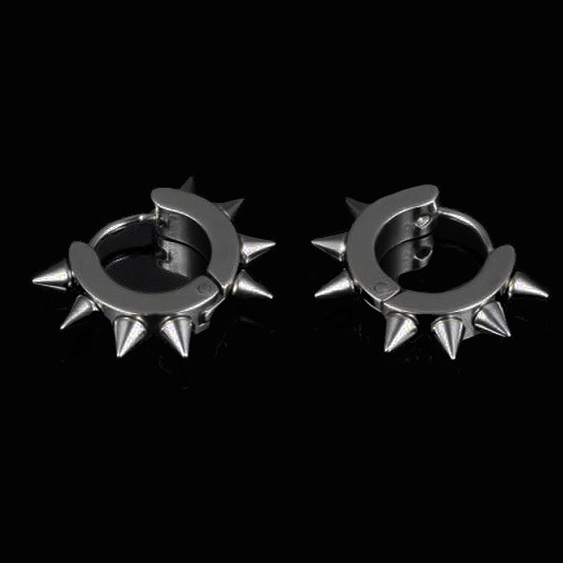 Impale Spikes Hoop Earrings Black - Pair