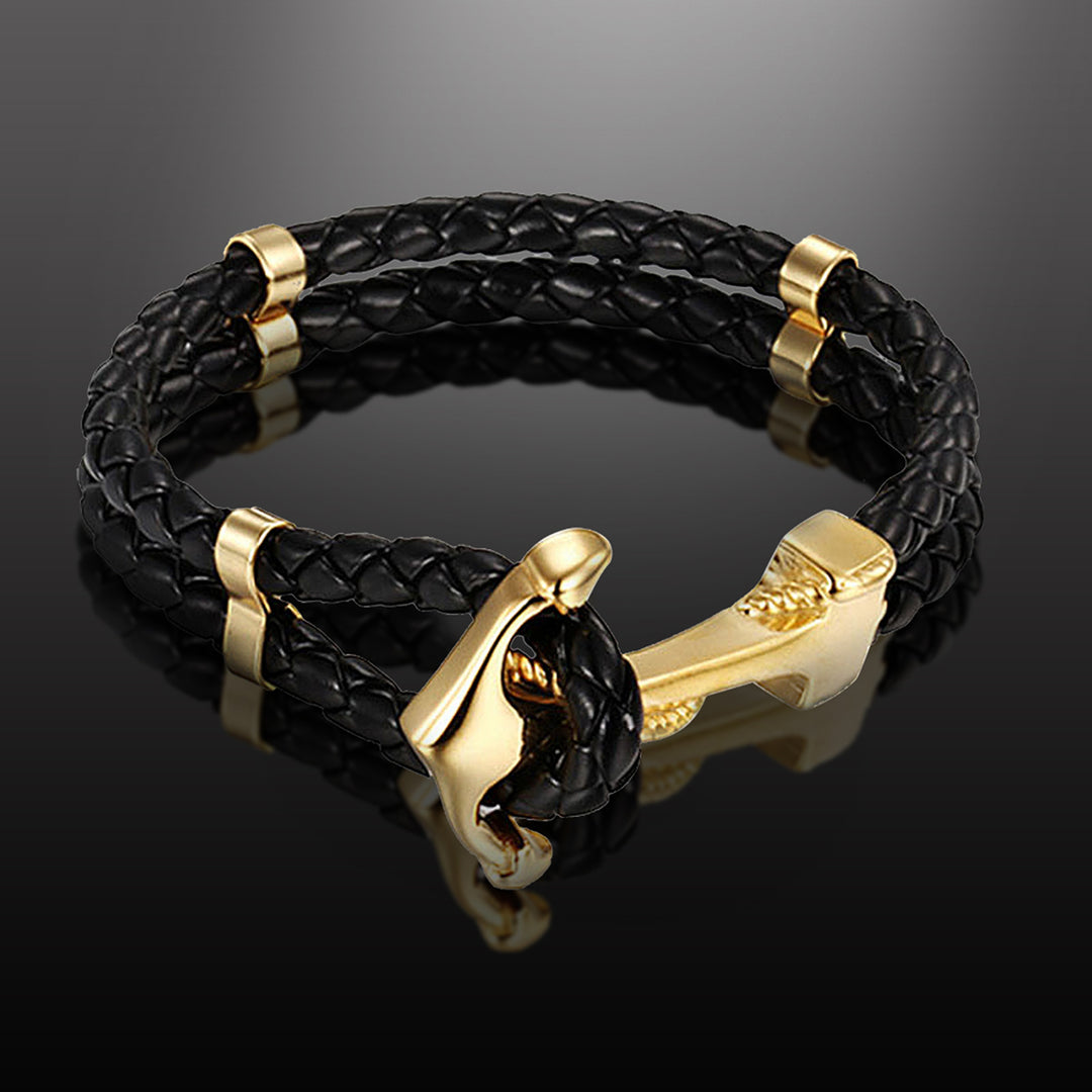 Maritime Gold Anchor Leather Bracelet