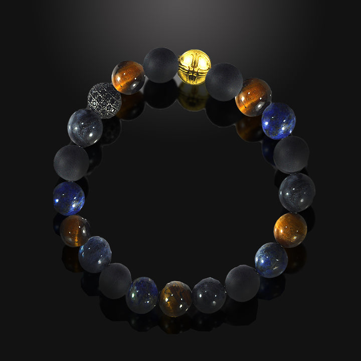 Everest Multicolor Gemstones and Pavé CZ Diamonds Beaded Bracelet for Men, 10mm