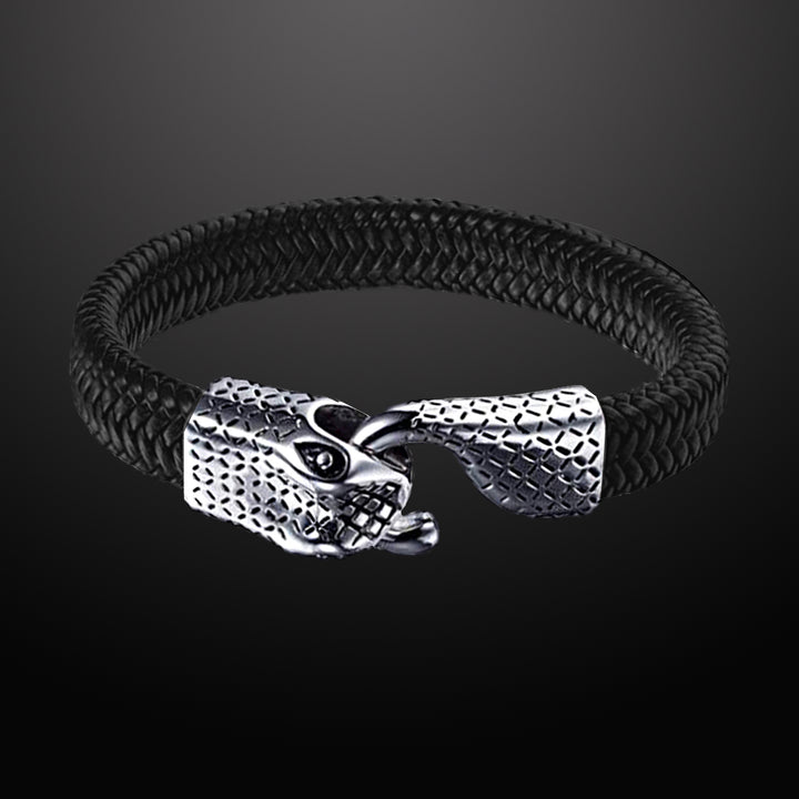 Ouroboros 'Eternity Snake' Leather and Steel Bracelet