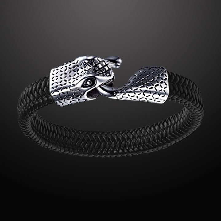 Ouroboros 'Eternity Snake' Leather and Steel Bracelet