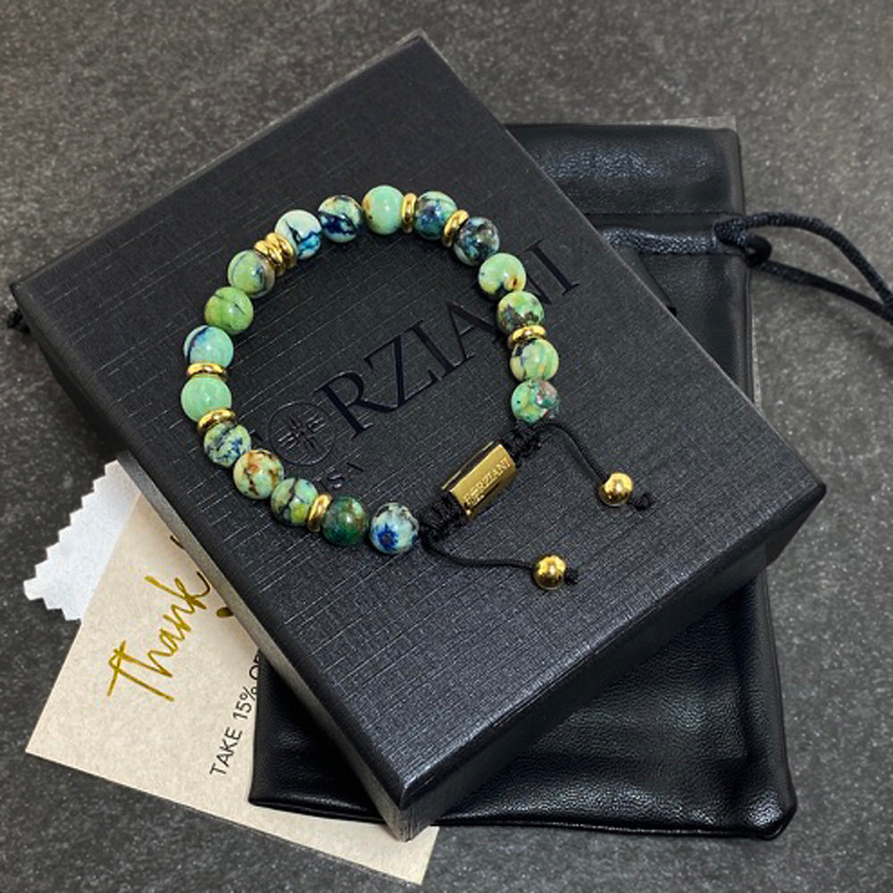Summit Men’s Beaded Bracelet Turquoise Gold, 6mm