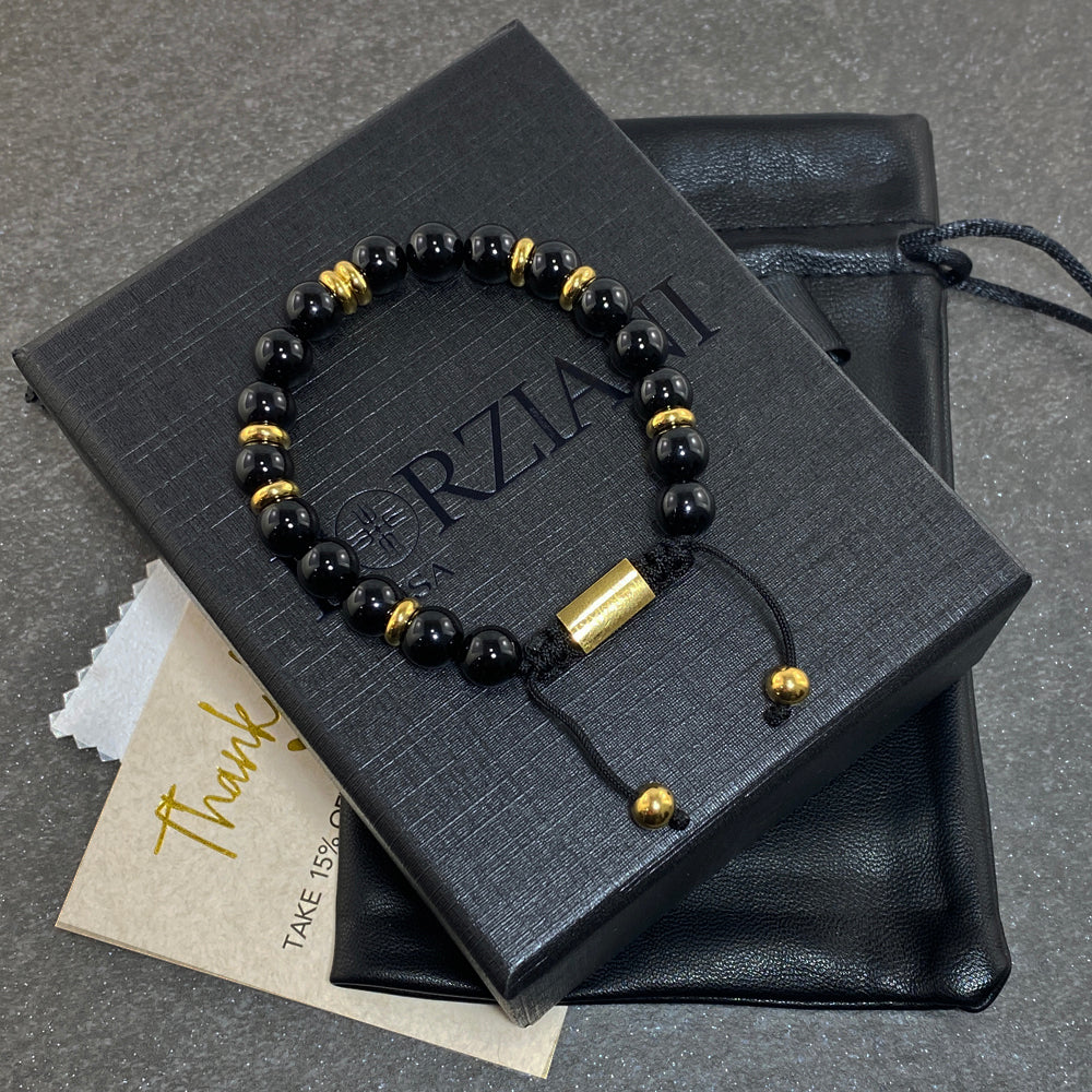 Summit Men’s Beaded Bracelet Black Onyx Gold, 6mm