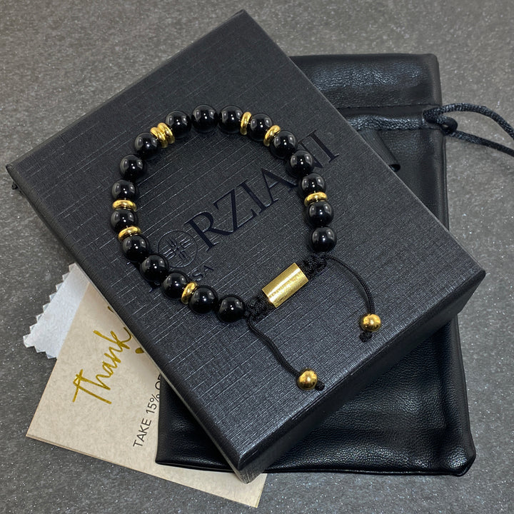 Summit Men’s Beaded Bracelet Black Onyx Gold, 6mm