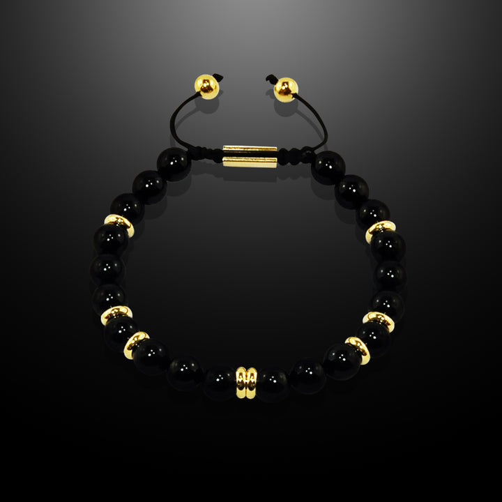 Summit Men’s Beaded Bracelet Black Onyx Gold, 6mm