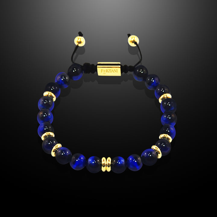 Summit Men’s Beaded Bracelet Blue Tiger's Eye Gold, 6mm