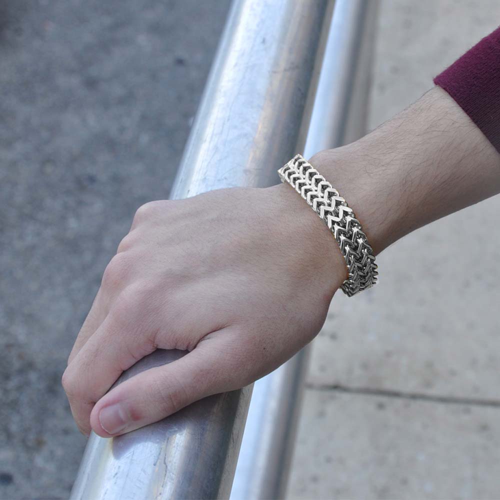 Chevron Woven Link Bracelet Silver - 12mm
