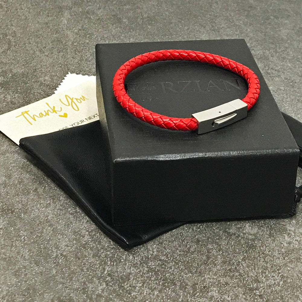 Leo Red Braided Leather Bracelet