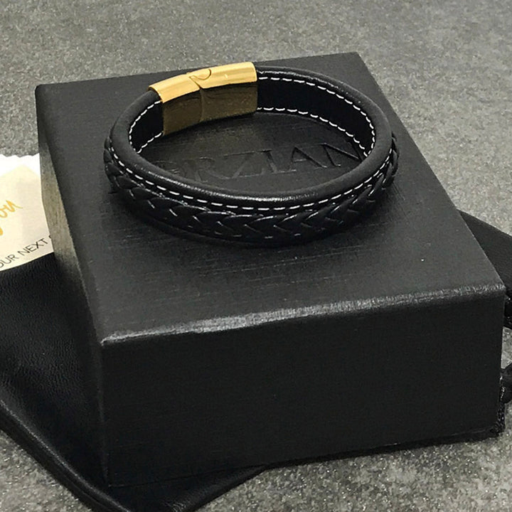 Panache Black Leather and Gold Men's Bracelet