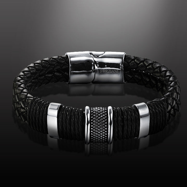 Black Nappa Double Woven Leather Men's Bracelet