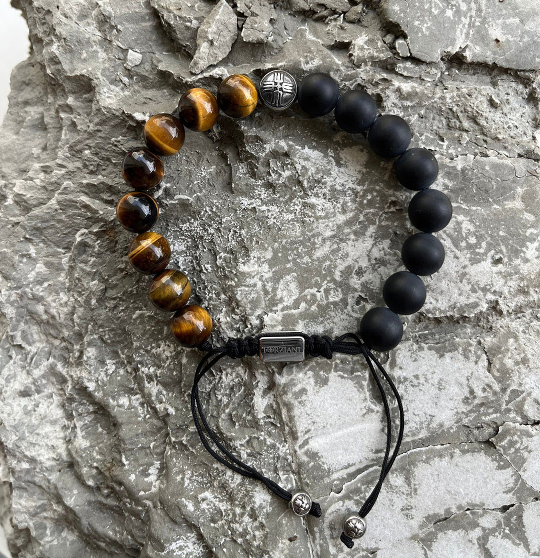 Aether Tiger's Eye and Black Agate Beads Bracelet, 10mm