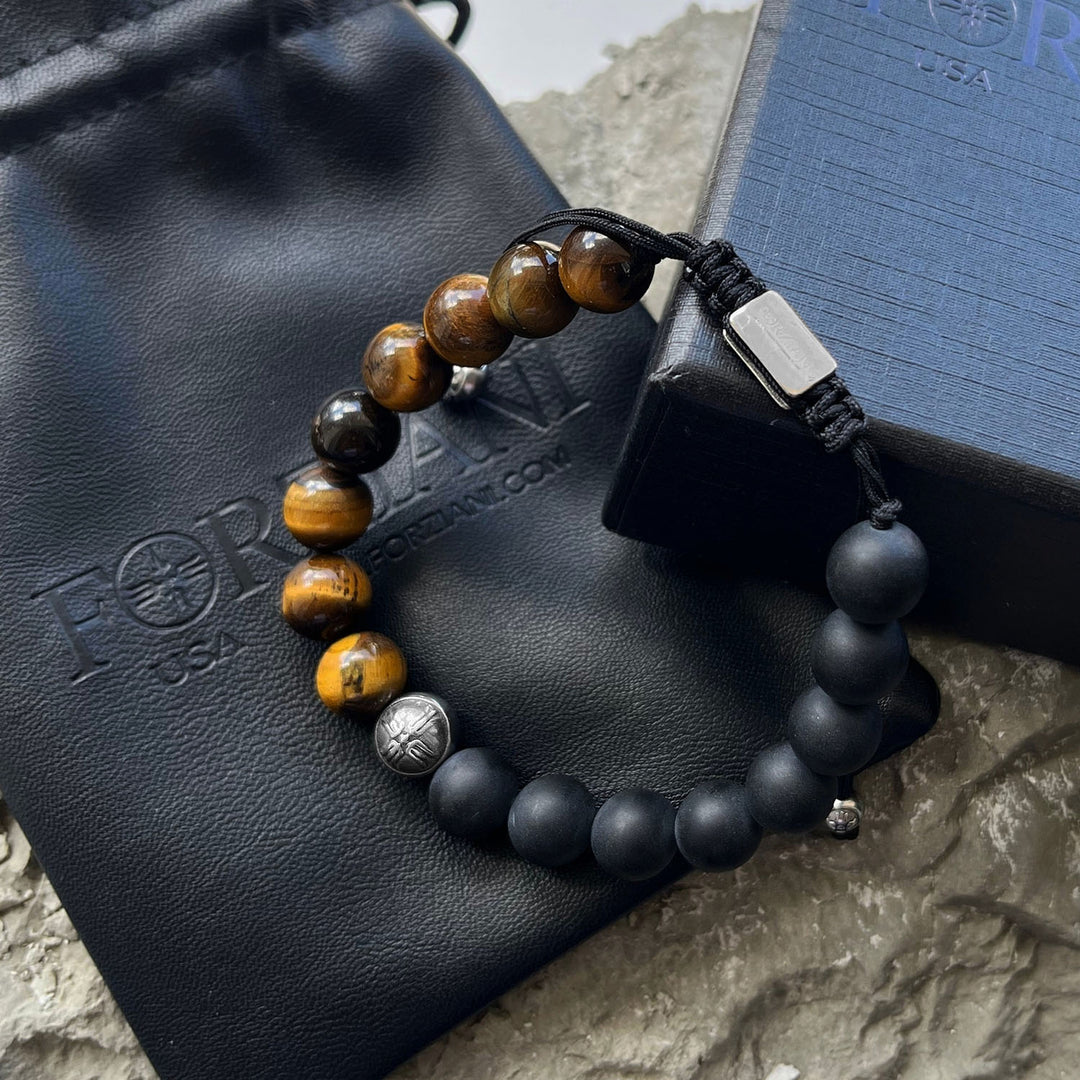 Aether Tiger's Eye and Black Agate Beads Bracelet, 10mm