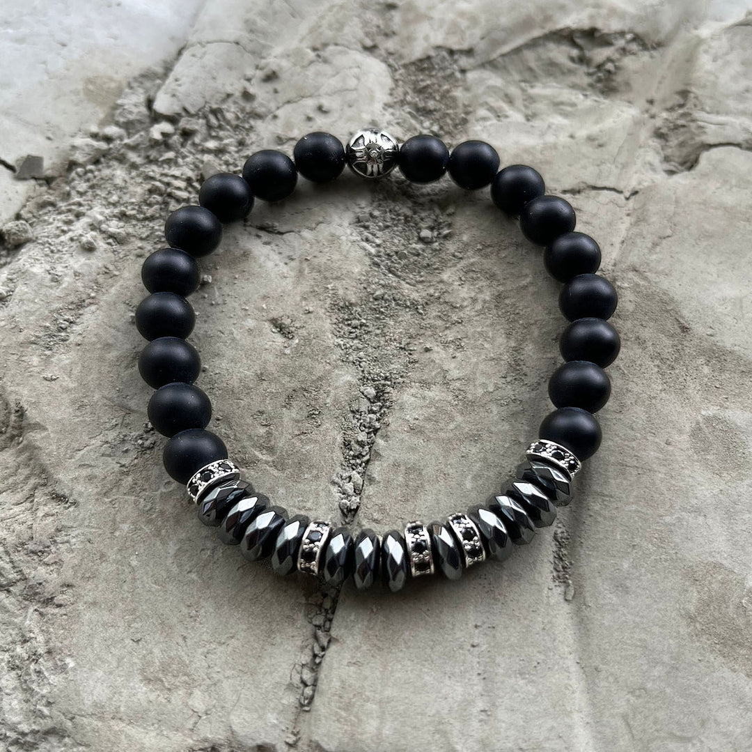 Apollo Black Agate and Pyrite Beads Bracelet, 6mm