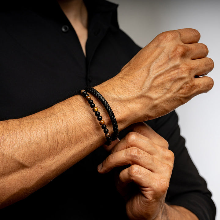 Biscayne Tigers Eye and Leather Layered Bracelet