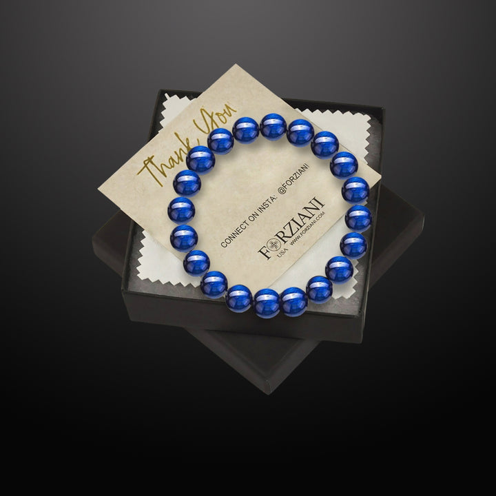 Blue Tiger's Eye Beaded Bracelet for Men, 10mm