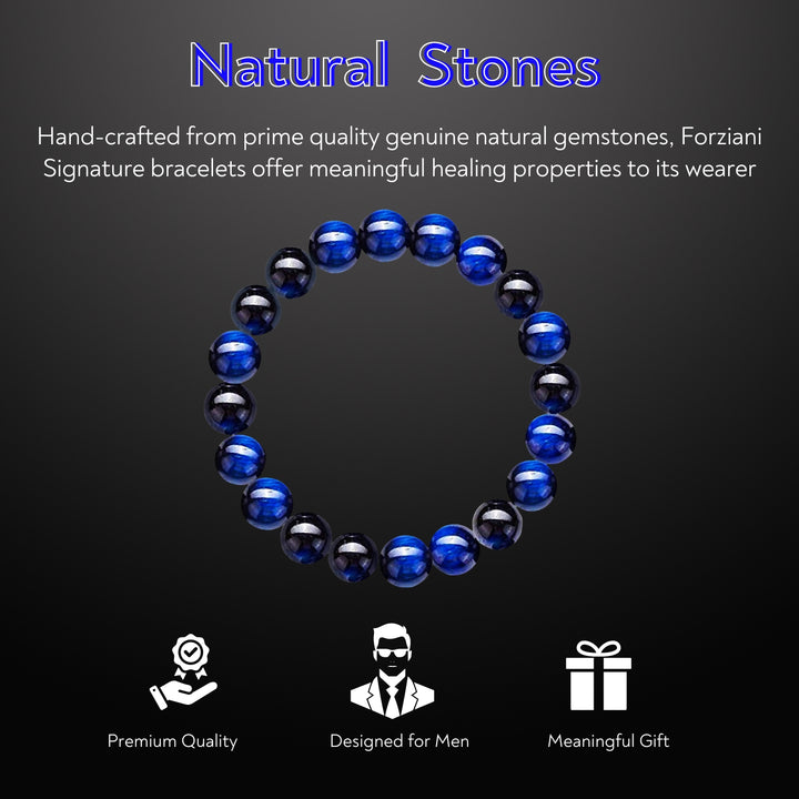 Blue Tiger's Eye Beaded Bracelet for Men, 10mm