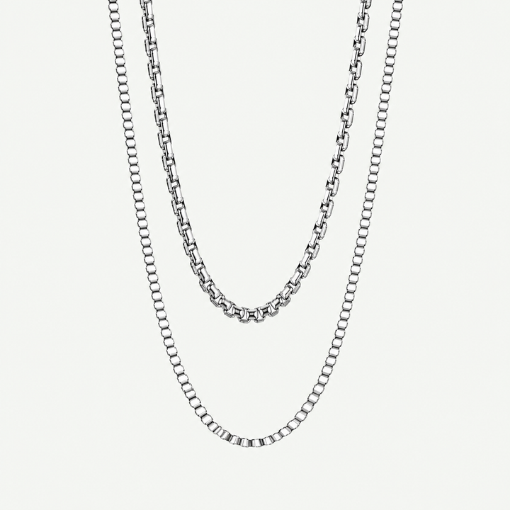 Chevron Box Chain + Bracelet Set - Silver