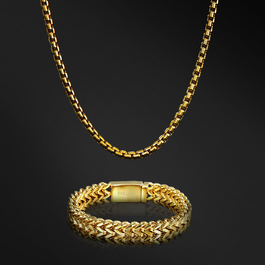 Chevron Box Chain + Bracelet Set - Gold