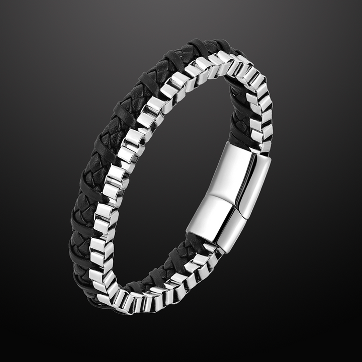 Chrome Line Steel and Leather Men's Bracelet